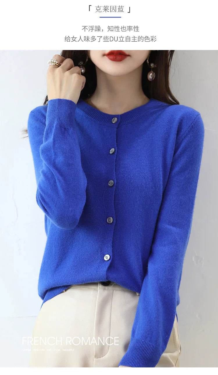 Knitted Cardigan Women's Sweater Autumn And Winter 2022 New Solid Color Coat Round Neck Short Long Sleeve Loose Korean Fashion - AIAZ