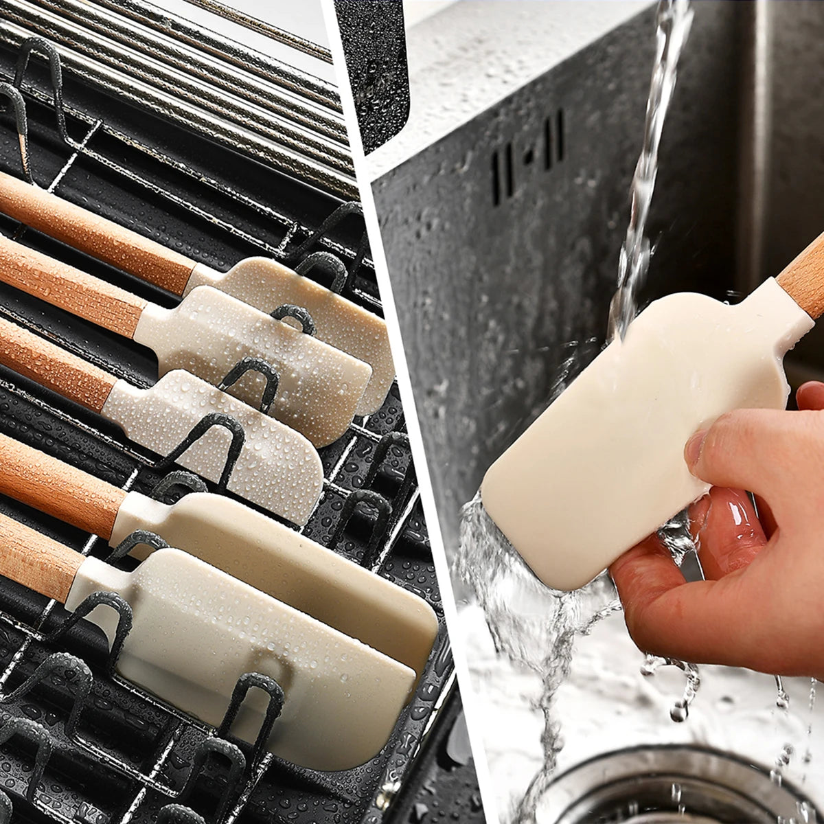 5pcs Wooden Handle Silicone Scrapers Set High Temperature Resistant Cream Cake Spatula Baking Scraper Shovel Kitchen Bakeware