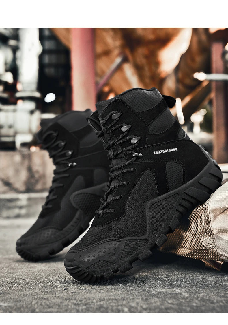 Outdoor Hiking Shoes Men Casual Combat Boots Men Breathable Wear-resistant Anti-slip Flat Comfortable High-top Boots Men