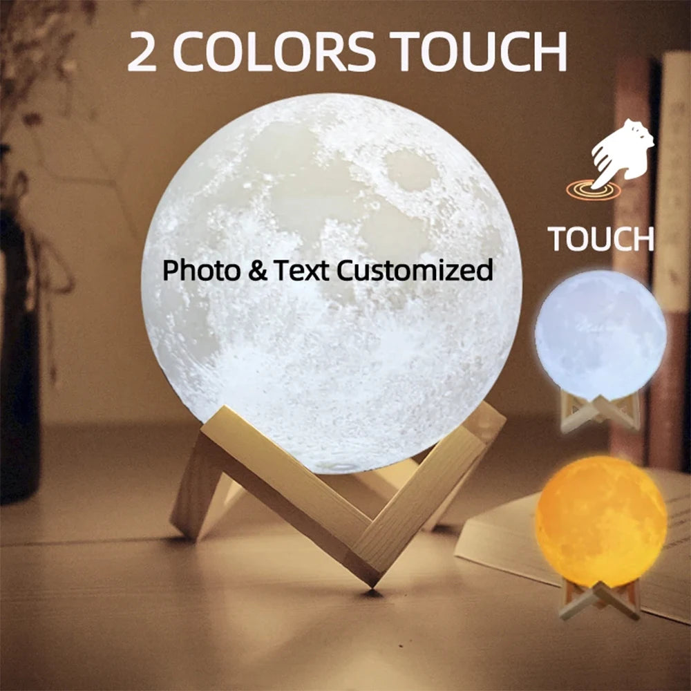 Customized 3D Printing Moon Lamp Personalized Photo Text Night Light USB Rechargeable Gift for Birthday Mother's Valentine Day