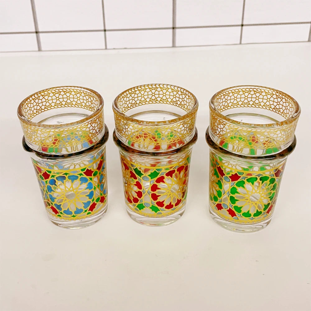 12-piece set, Light luxury style Moroccan glass cup, Türkiye Saudi restaurant tea cup, Mosaic paper gilding water cup, gift cup