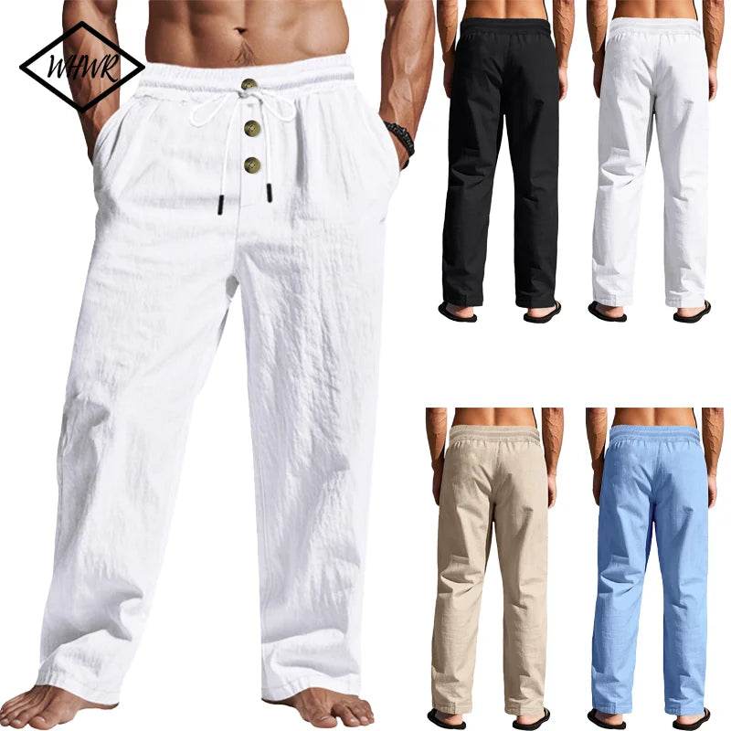 Men's Casual Trousers 2025 Spring/Summer New Man Large Size white Straight trousers Solid Beach black Fitness Pants S-XXXL - AIAZ