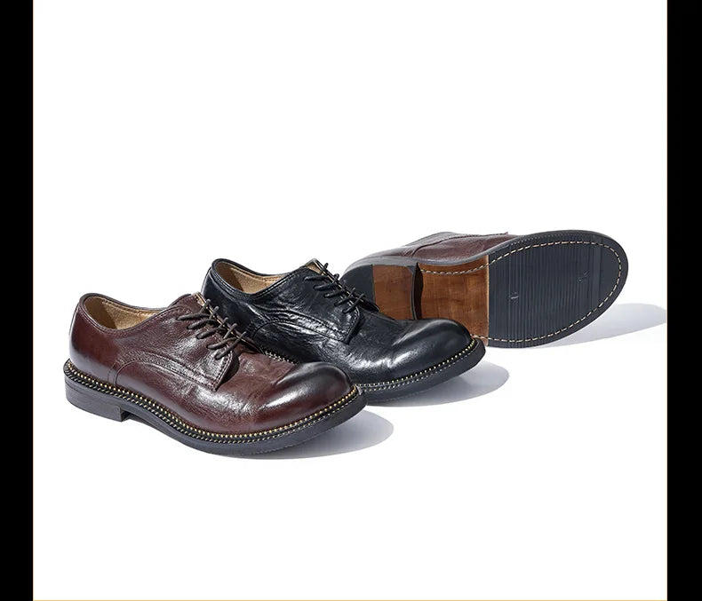 Bambi Deloren Handmade Leather  oes Men's Casual Briti Retro Busin oes Wear-Resistant Lace-Up round Toe Rubber ...