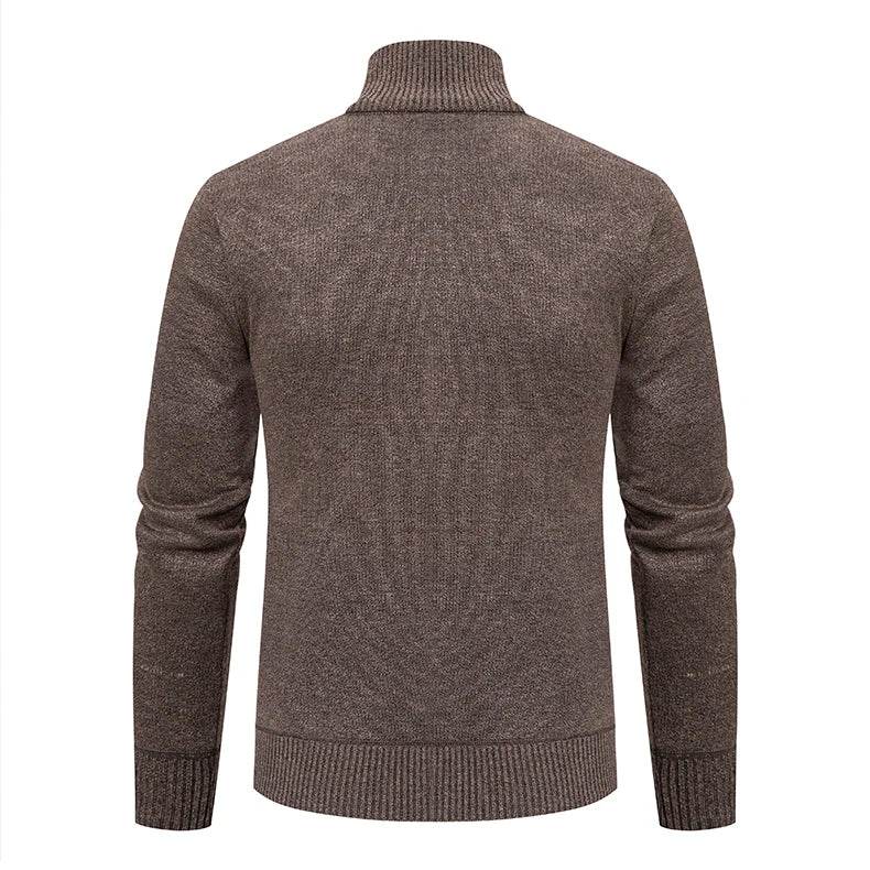 Thickened jacket men's autumn and winter warm trend line stand collar knitted cardigan sweater coat - AIAZ