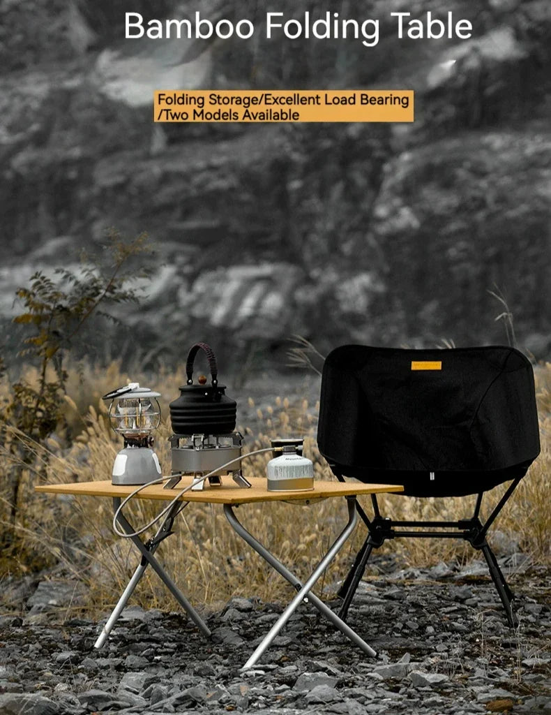 MOUNTAINHIKER Outdoor Camping Bamboo Folding Table Portable Fast Storage Folding Desk Outdoor Dining Table Picnic BBQ Table
