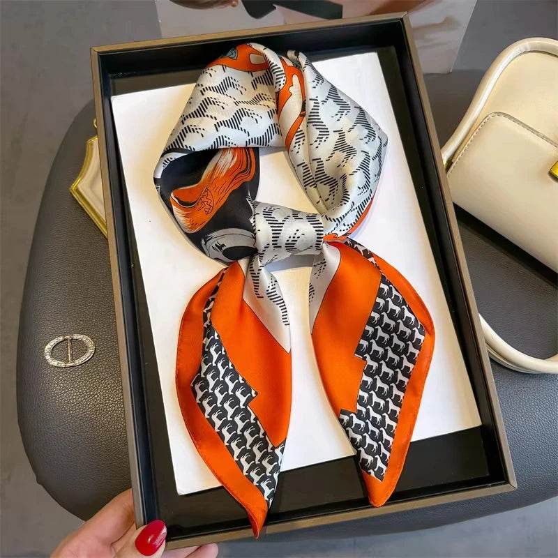 Luxury Silk Shawl Square Scarf for Women Satin Fashion Wraps Neckerchief Female Hair Bands Ribbon Headband Bandana 70X70CM - AIAZ