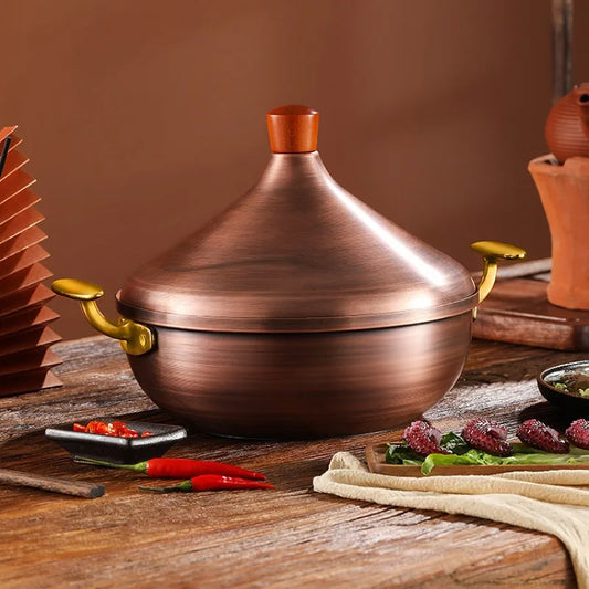 Hot Pot Pure Copper Moroccan Tagi Pot,Southeast Asian Soup Pot,Tom Yin Gong Hot Pots for Cooking,Thai Characteristics Tablewares