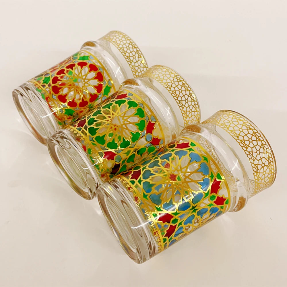 12-piece set, Light luxury style Moroccan glass cup, Türkiye Saudi restaurant tea cup, Mosaic paper gilding water cup, gift cup