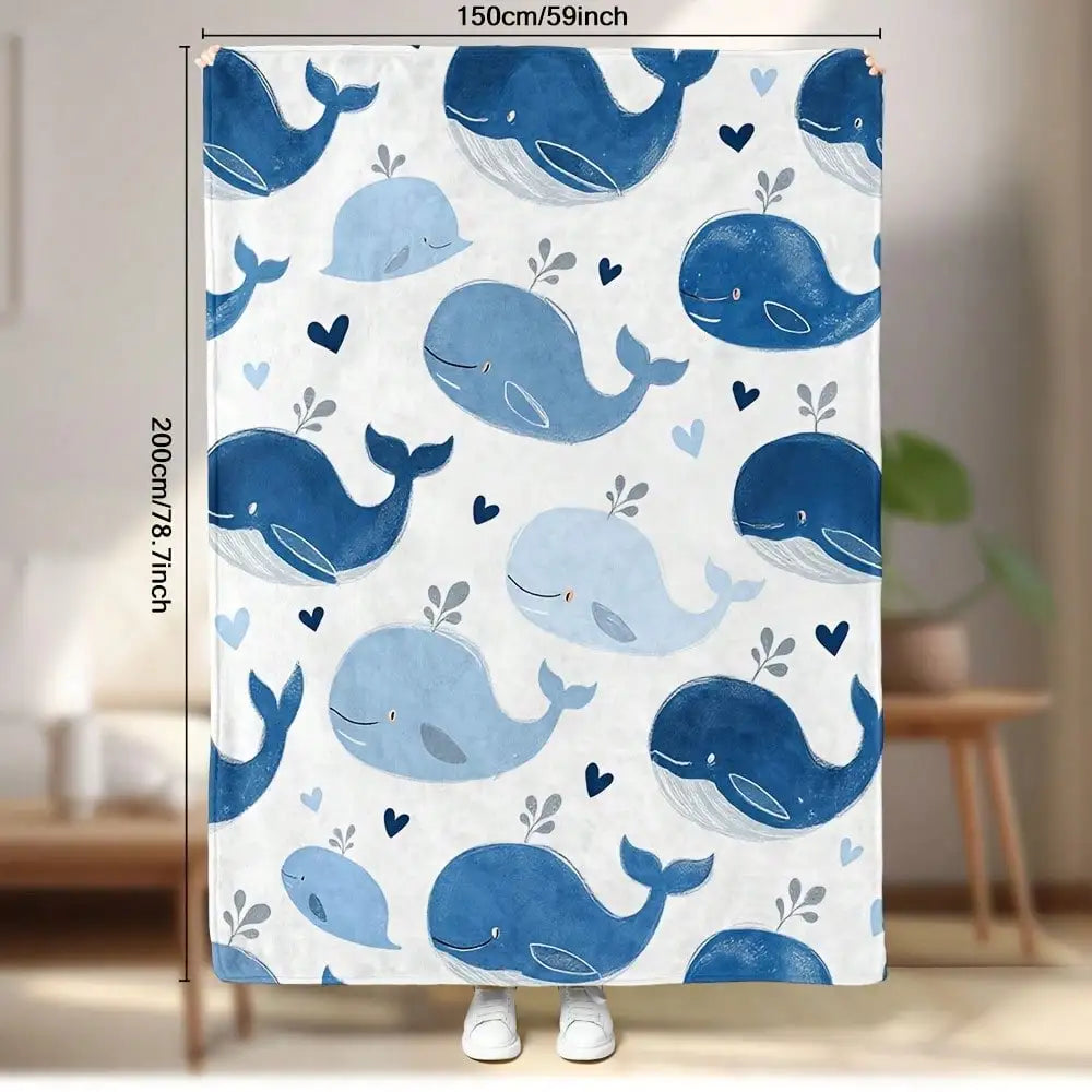 1 Piece Whale Ocean Animal Print Flannel Blanket - Super Soft, Washable And Lightweight, Perfect For Sofa, Bed, Office - Warm