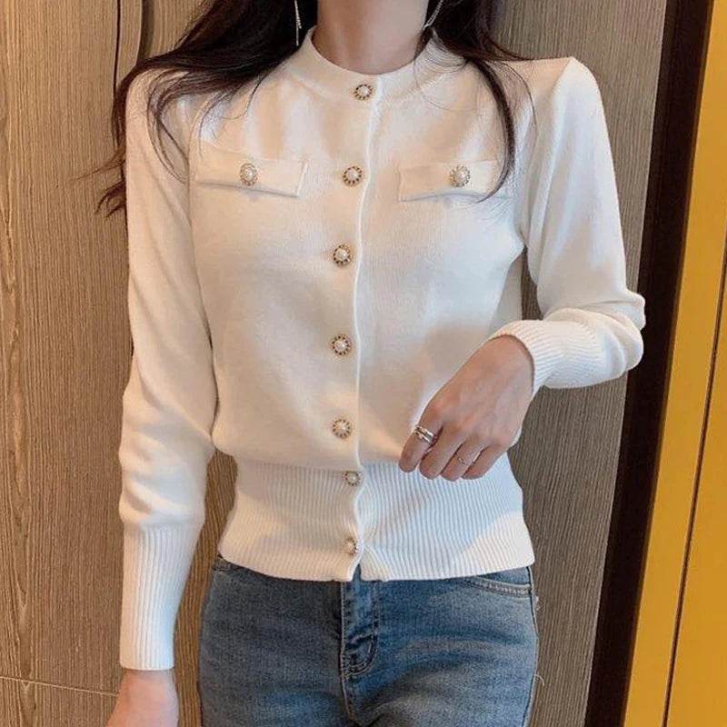 2025 Autumn Long Sleeve Fashion Women Cardigans Sweater Knitted Coat Short Casual Single Breasted Korean Slim Chic Ladies Tops - AIAZ