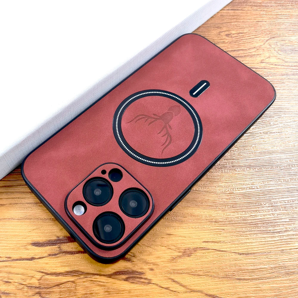 Luxury PU Leather Deer Case For iPhone 17 Air 16 15 14 13 12 11 Pro Max Plus 16E 15Pro 14Pro 13Pro Magsafe Wireless Charge Cover