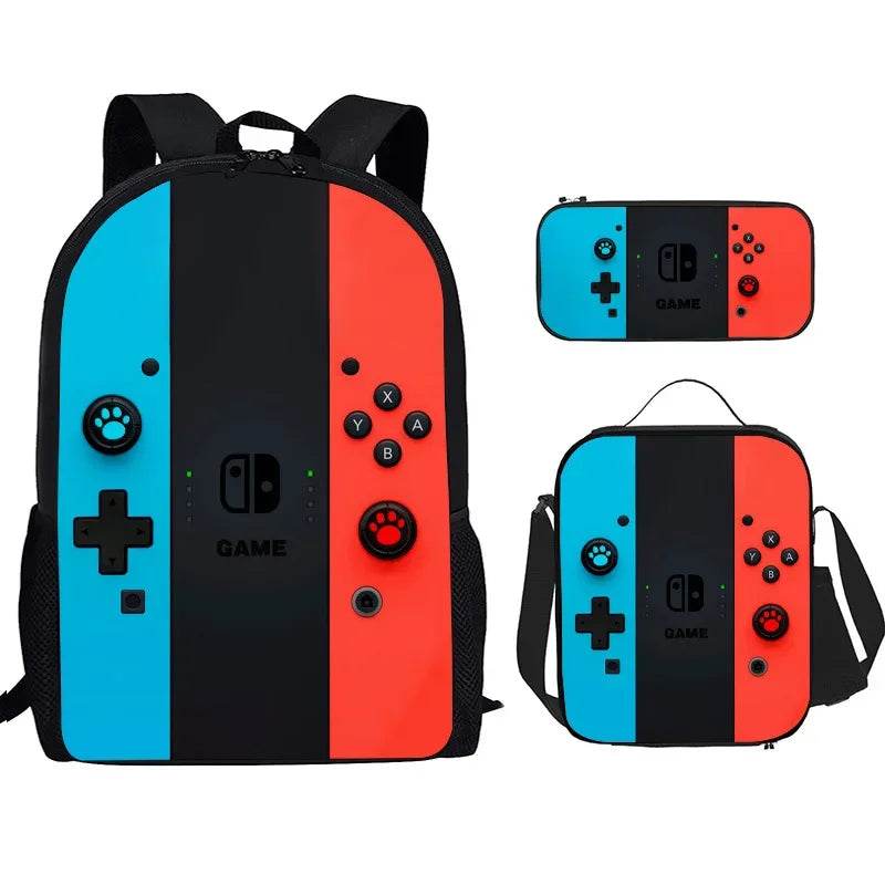 Back To School Game Console Pattern DIY School Bag for Primary and Secondary Students Lunch Bag Pen Bag Shoulder Bag Three Sets - AIAZ