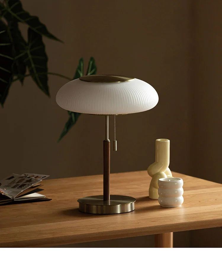Nordic Vintage Table Lamp White Glass Desk Light for Bedroom