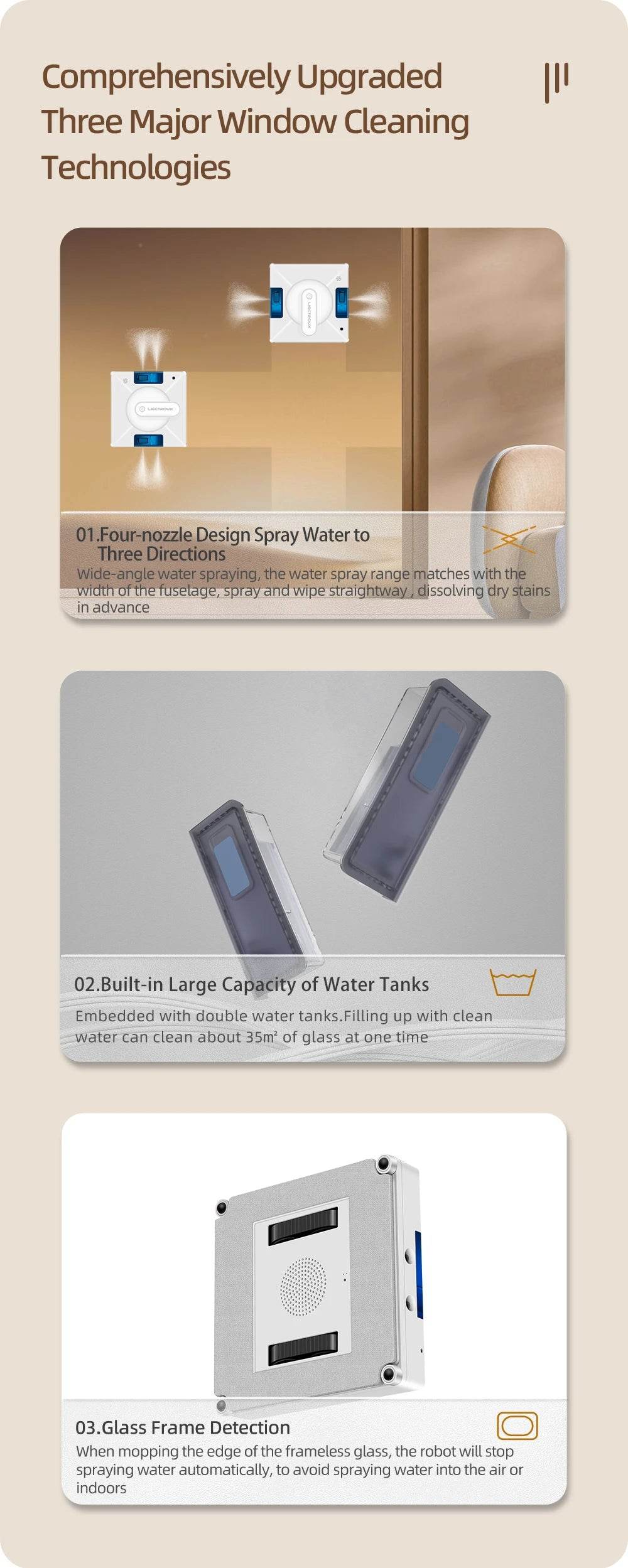 Robot Window Cleaner LIECTROUX YW509,4-Way Water Spray,Home Wall Glass Window Robot Vacuum Cleaner,Updated Laser,Smart Memory - AIAZ