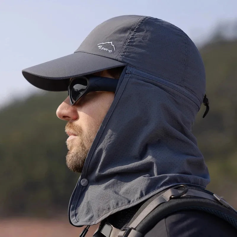Summer Quick Drying Baseball Caps For Men Women Anti UV Sun Hat Breathable Hiking Fishing Hat Male Outdoor Detachable Shawl Hats