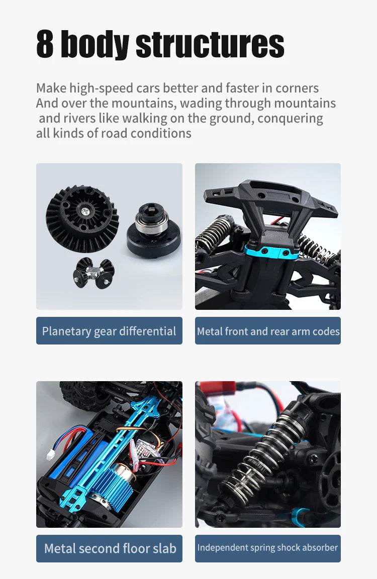 1:16 4WD RC Car 70KM/H Or 50KM/H With LED Remote Control Cars High Speed Drift Monster 4x4 Truck for Kids vs Wltoys 144001 Toys - AIAZ