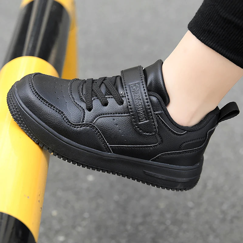 Black Kids Shoes Sports Running Casual Walking Student Fashion New Leather Children's Sneakers Breathable Soft Child Outdoor