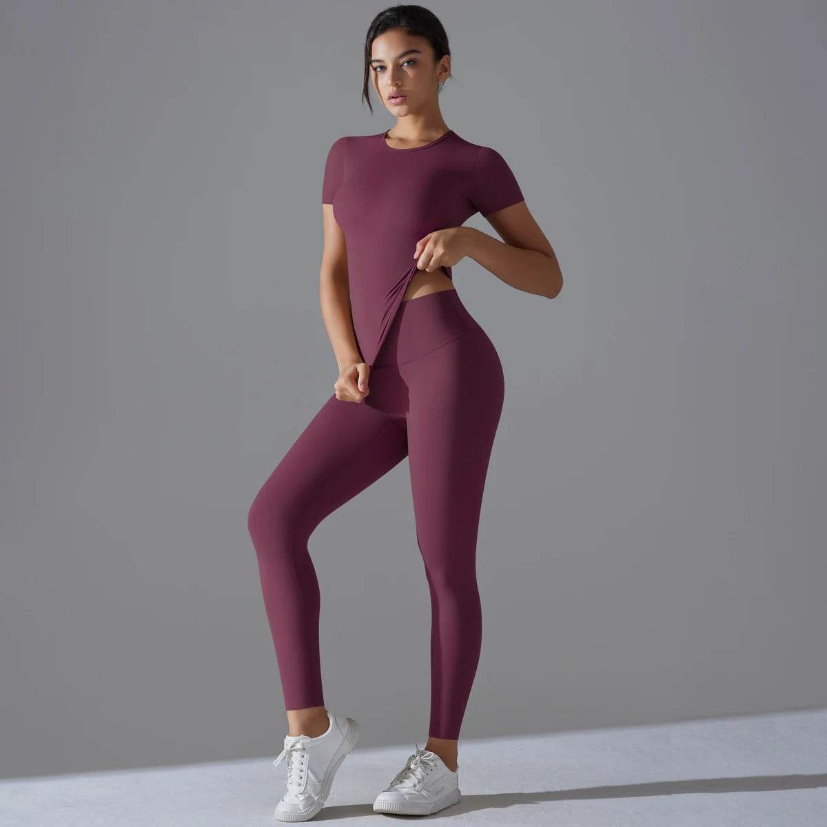 Yoga Set Women Workout Set Sportswear Gym Clothing Fitness Shorts Sleeve Crop Top High Waist Leggings Sports Suits - AIAZ