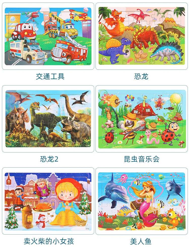 NEW Wooden 30pcs Puzzles Children Animal Dinosaur Cartoon Plane Puzzle Baby Early Education and Intellectual Building Block Toys - AIAZ