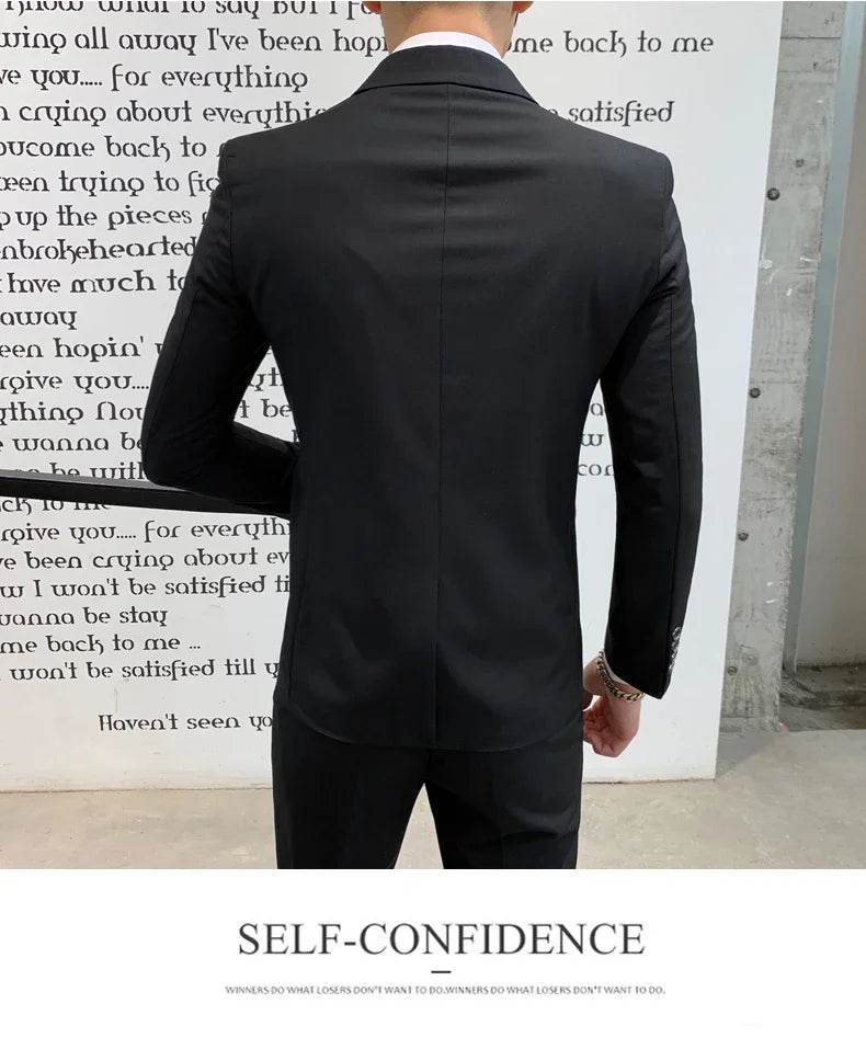 Suit (Blazer+ Vest + Pants) Men's Business Gentleman Fashion Slim Work Solid Color Plus Size Fair Dress Wedding Best Man Suit - AIAZ