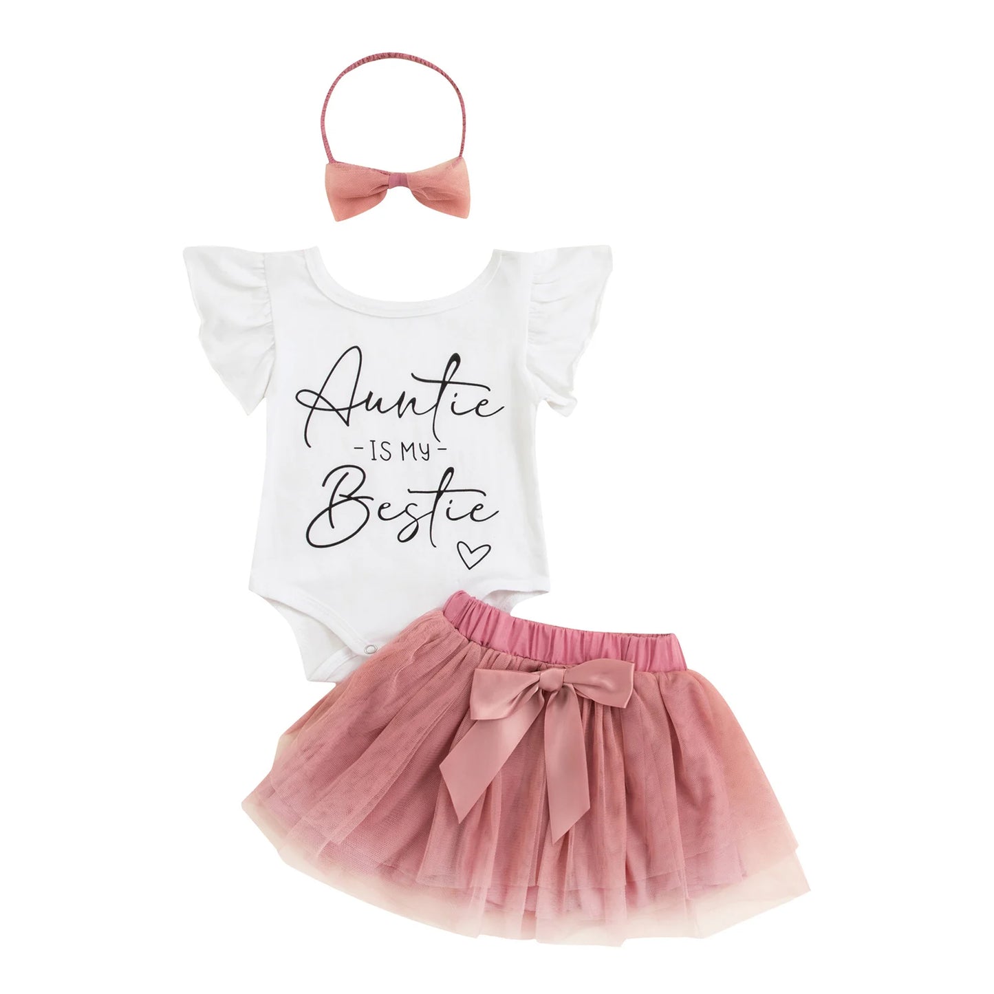 Citgeett Summer Infant Baby Girls Jumpsuit Set Letter Print Ruffle Sleeves Rompers and Mesh Skirt Headband Clothes