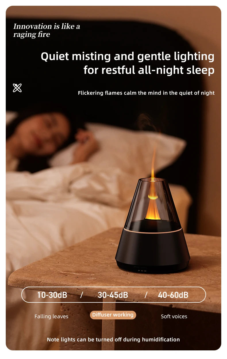 New Colorful Simulated Flame Night Light with Ultrasonic Air Humidifier 150ml Candle Flame Essential Oil Aroma Diffuser for Home
