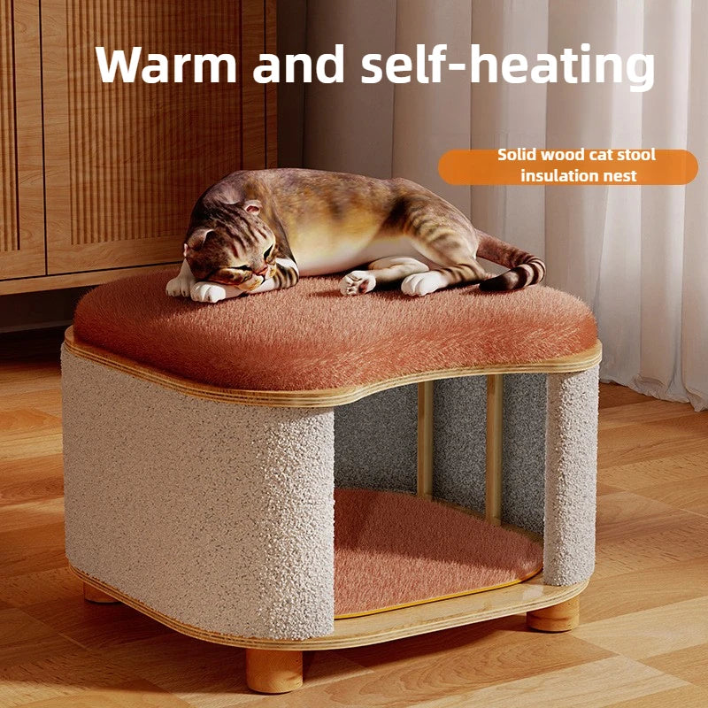 Wooden Winter Cat House Breathable Pet Nest 27cm Height Semi-closed Moisture-proof Soft Cat Beds Comfortable Cage Cat Supplies