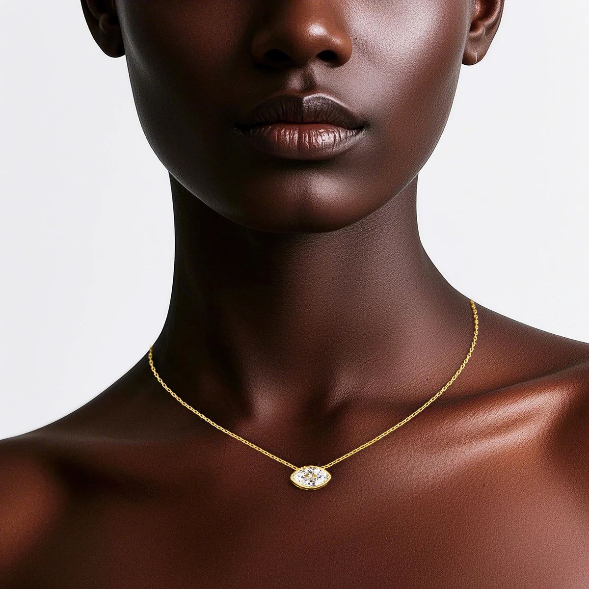 100% 14K Gold Marquise Cut Moissanite Pendant Necklace for Women Wedding Solitaire Choker Minimalist Luxury Collarbone Chain