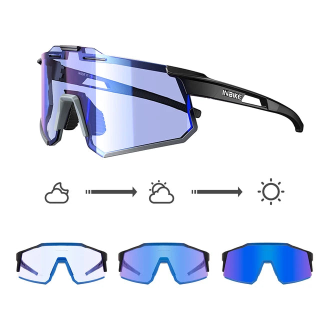 INBIKE Photochromic Cycling Sunglasses Professional Road Bike Riding Glasses for Men Bicycle Windproof Sand Goggles Bike Eyewear