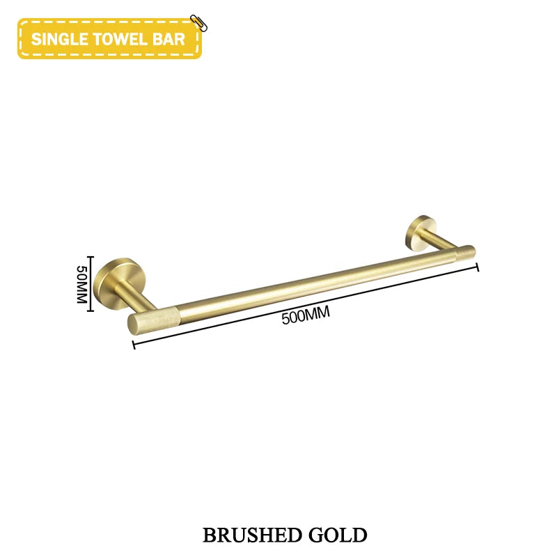 Brushed Gold Stainless Steel Wall Mount Towel Bar Towel Ring Paper Holder Bathrobe Hook Toilet Brush Bathroom Accessories