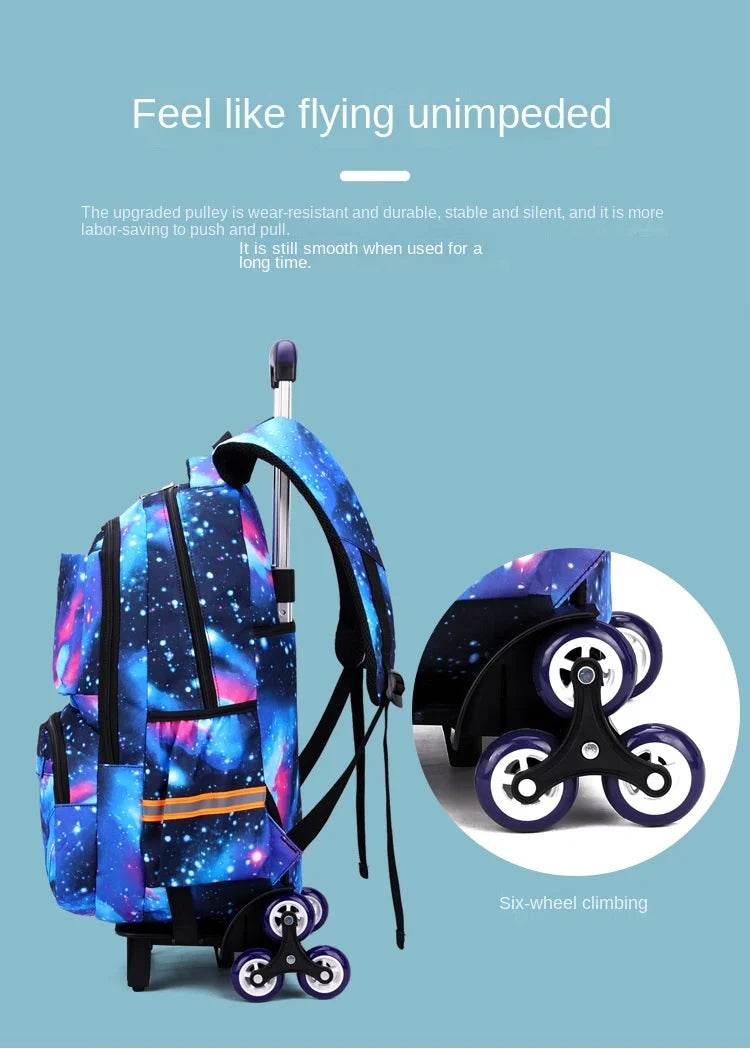 School bags with Wheels School Rolling Backpacks for Boys Trolley Bag Waterproof Orthopedic School Bag Student Wheeled Backpack - AIAZ