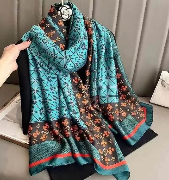 New Summer Women's Silk Scarf Sun Protection Satin Print Extra Long Beach Cover Up Decorative Mom's Shawl Fashionable Accessory - AIAZ