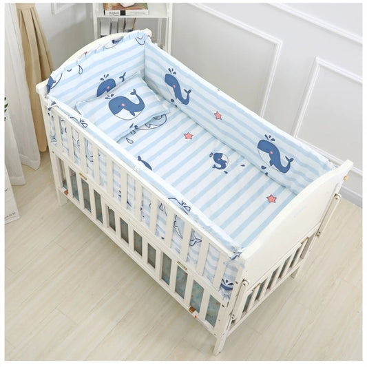5Pcs Baby Bedding Sets Crib Nursery Bumper Decor Girl Baby Shower Gift (4Bumpers+Sheet)