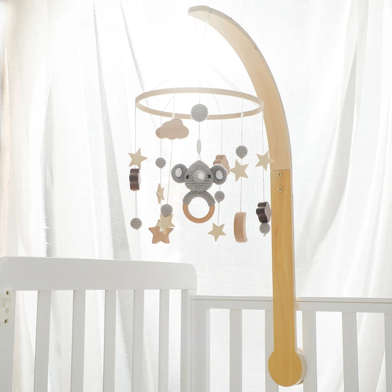 3pc/set Baby Wooden Bed Bell Bracket Mobile Hanging Rattles Toy Hanger Baby Crib Mobile Bed Bell Wood Toy Holder Arm Bracket