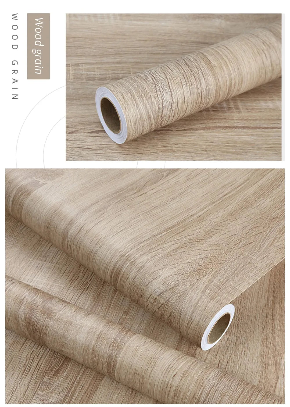50cm Wide Wood Grain Home Decor Furniture Waterproof Vinyl Wall Sticker Self Adhesive PVC Wallpaper Kitchen Cabinet Door Sticker