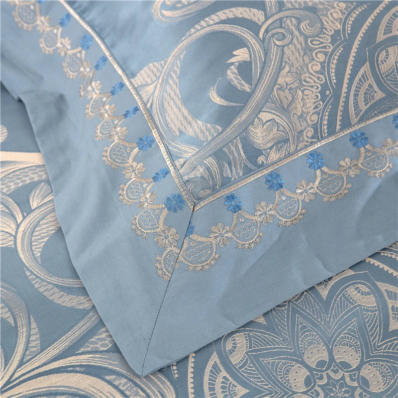 Sliver Gold Luxury Silk Satin Jacquard duvet cover bedding set queen king size Embroidery bed set bed sheet/Fitted sheet set