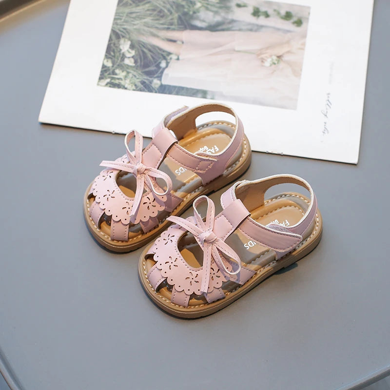 Summer Baby Girls Sandals Cut-Outs Lace Princess Shoes Children Sandals Anti Slip Soft Sole Toddler Kids Beach Shoes Size 21-30