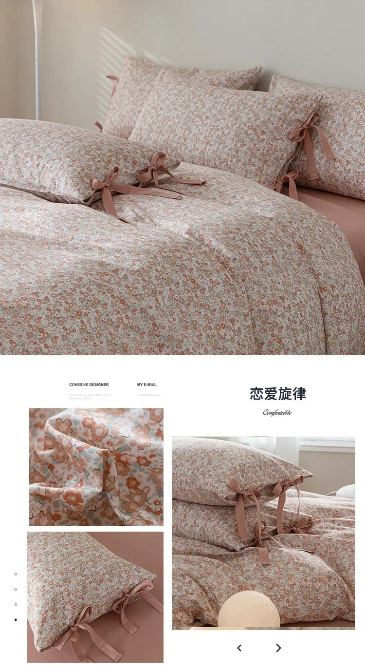 100% Cotton Bedding Set Flower Style Duvet Cover with Pillow Case Single Bedding Set Skincare Sheet Set
