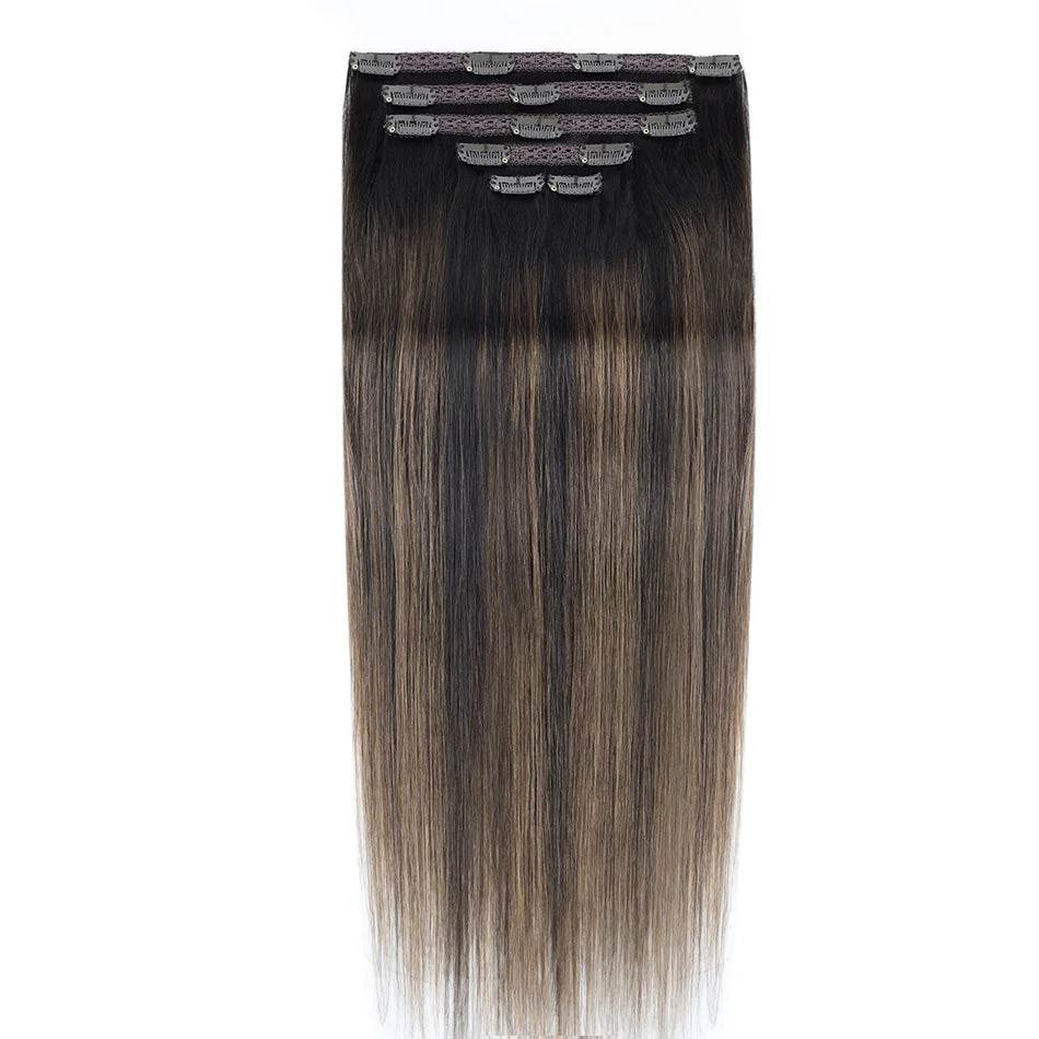 BHF Clip in Hair Extensions Human Hair Straight Remy Hair Natural Black Light Brown Honey Ombre Hair Extensions With Clips 70g - AIAZ