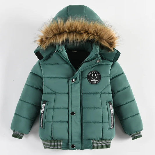 Autumn Winter Boys Jacket New Keep Warm Baby Coat Hooded Zipper Fashion Fur Collar Boys Outerwear 2 3 4 5 6 Years Kids Clothes