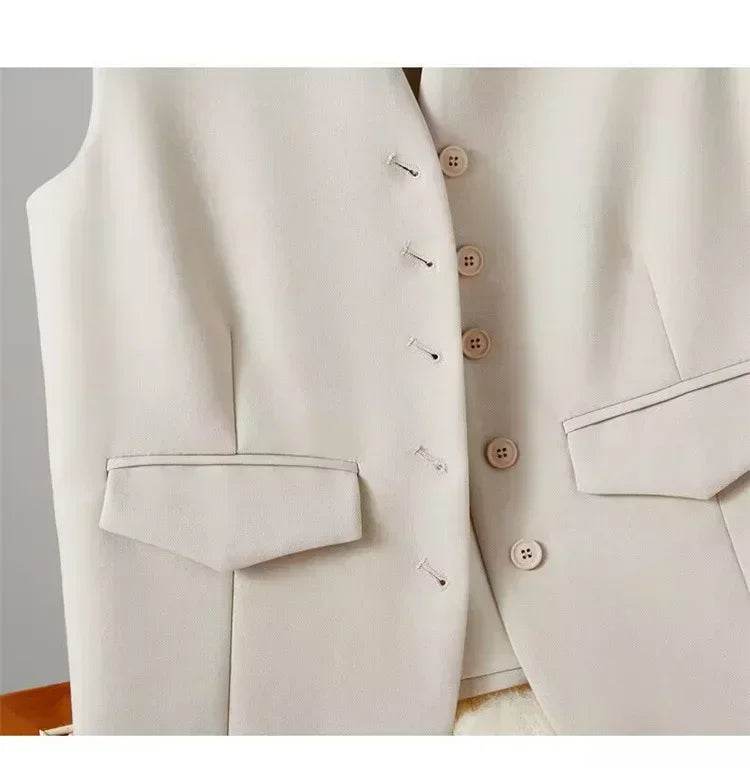 Women Suit Vest Elegant Women's V Neck Business Vest Sleeveless Waistcoat for Office Commute Style Solid Color Single-breasted - AIAZ