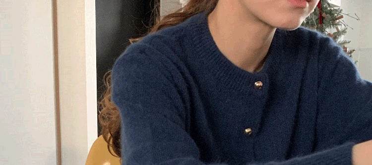 Knitted Cardigan women's 2023Spring New Korean Loose Solid Color Round Neck Sweater Coat - AIAZ