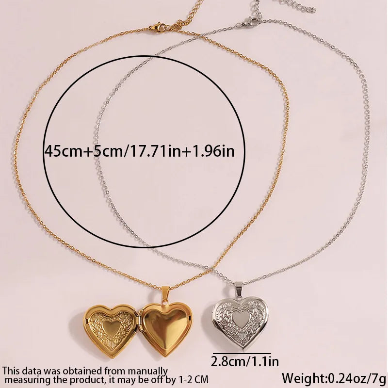 Gold Plated Heart-shaped Pendants Can Openable Frame Love Faith Stainless Steel Embossing Heart Locket Pendant Memorial Necklace