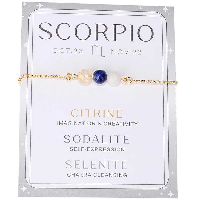 DAVINI 1pc Creative Twelve Constellation Bracelet Natural Stone Amethyst Moonstone Combination Zodiac Beaded Bracelet Jewelry