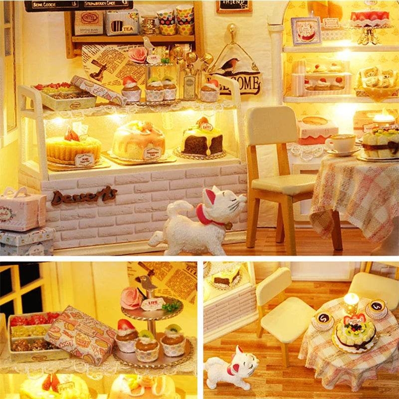 Kitten Mini Doll House 3D Puzzle Assembly Model Building Kit Creative Room Bedroom Decoration With Furniture Wooden Crafts Gifts - AIAZ