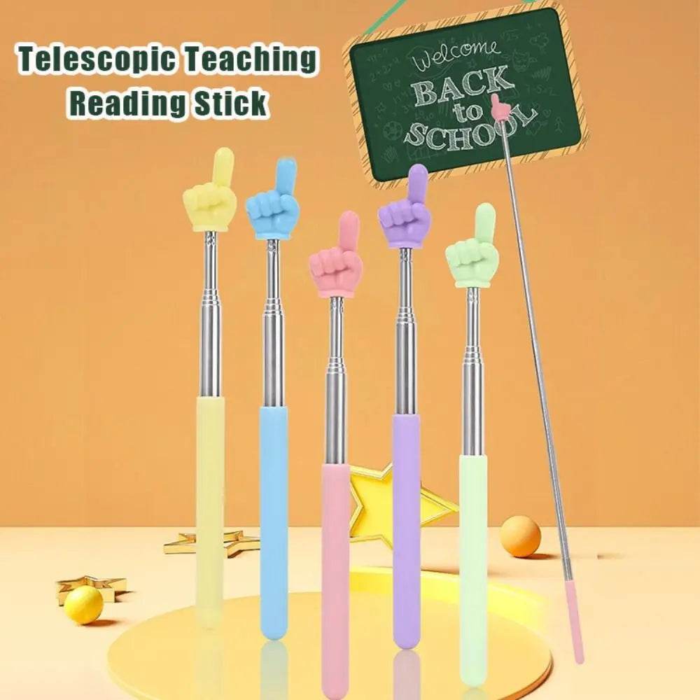 Stainless Steel Teaching Pointer Telescopic Rod Finger Design Teaching Stick Finger Reading Sticks School Office Supplies - AIAZ