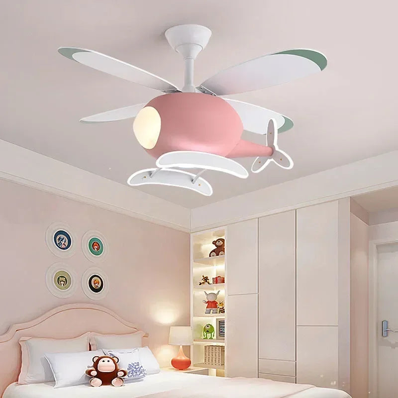 Cartoon Ceiling Lamps for Room Helicopter Fan Chandelier for Children's Bedroom Indoor Led Lights Fixture Luster Home-appliance