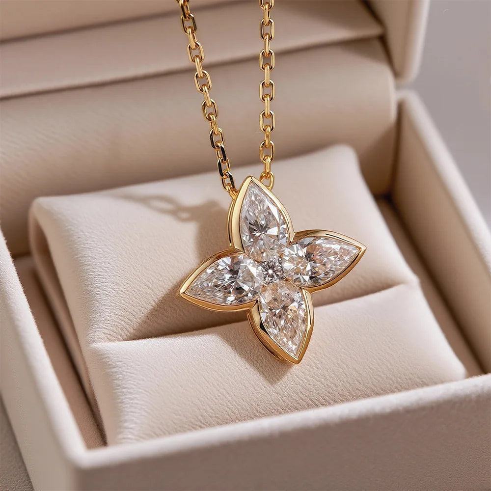 MUXIFC Full Moissanite Pendant Necklaces Fashion Flower Pear/Round Cut Diamond Neck Chain S925 Silver Wedding GRA Jewelry Gifts