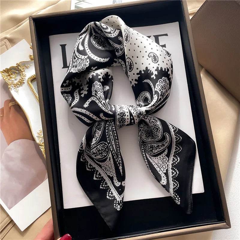 Luxury Chain Print Small Square Scarf Simulated Silk Thin Neck Scarf Fashion Sunscreen Headscarf For Women 70x70cm - AIAZ