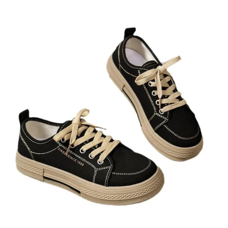 2024 Spring New Canvas Shoes Women Flat Sports Leisure Women Shoe Soft Bottom Comfortable Black Cloth Shoes Sneakers 40